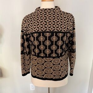 Black and Camel Patterned Knit Sweater